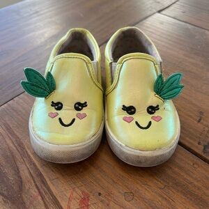 Kids Yellow Pineapple Slip-On Shoes with Leaf Accent